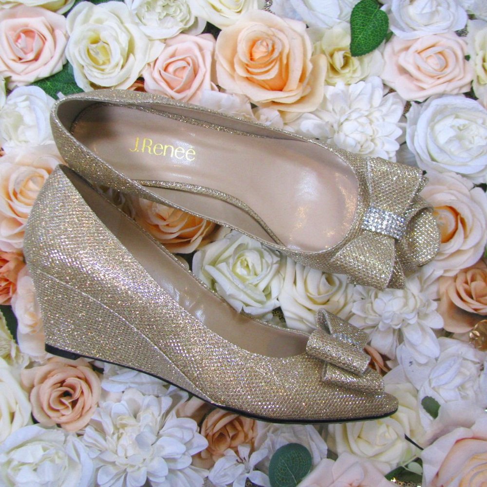 J Renee "Blair' gold sparkly wedge heels 9.5